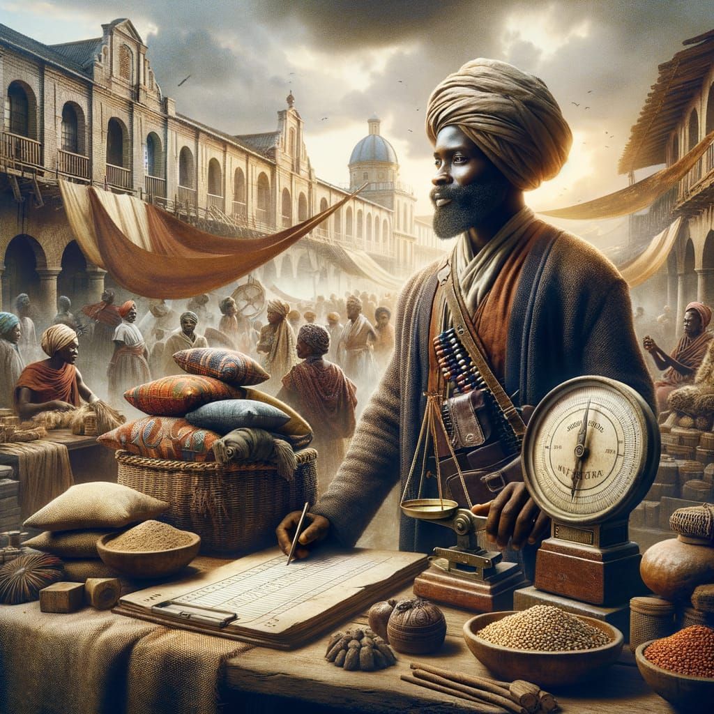 Industrial Age Bantu Merchant in Traditional Market Setting