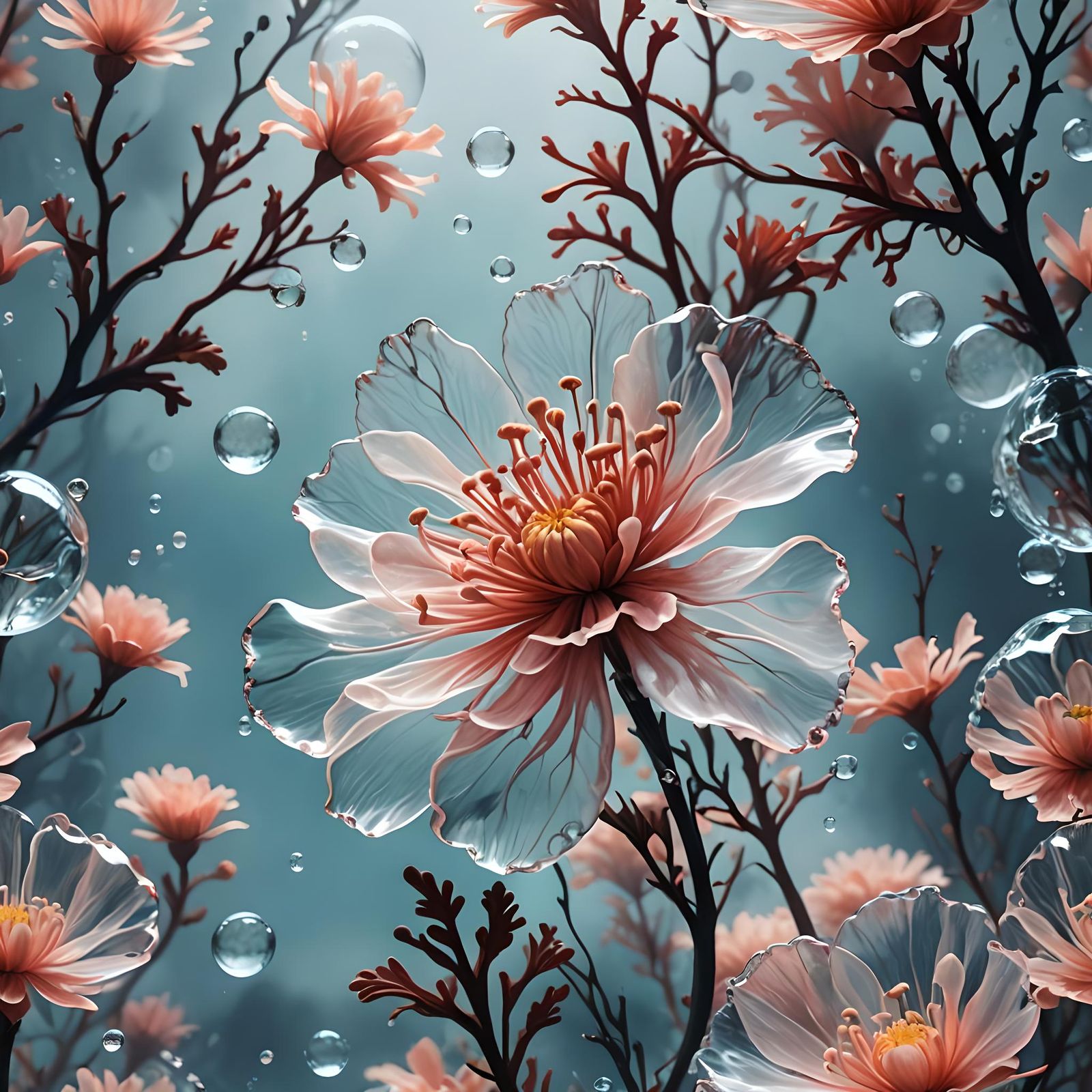 Transparent Water Flower Silhouette Dissipates: 8K Macro