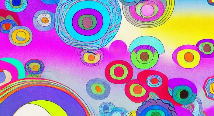 Surreal River in a Takashi Murakami Style Landscape