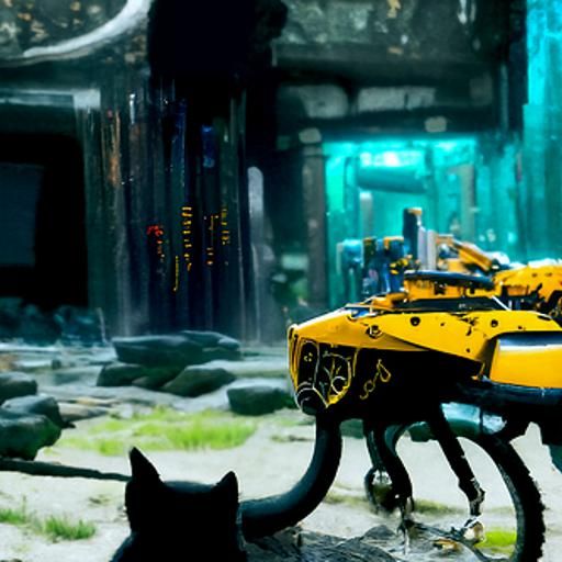 Robotic Cat in Detailed Matte Painting Style