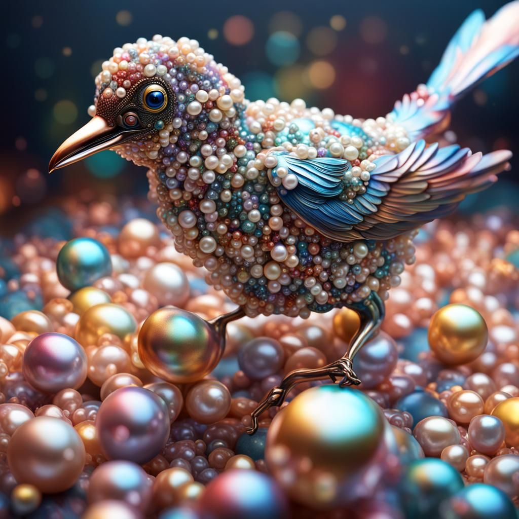 Hyperrealistic Bird Made of Pearls