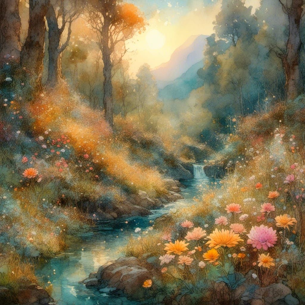 Forest God's Gouache Serenade: Impressionist Masterpiece