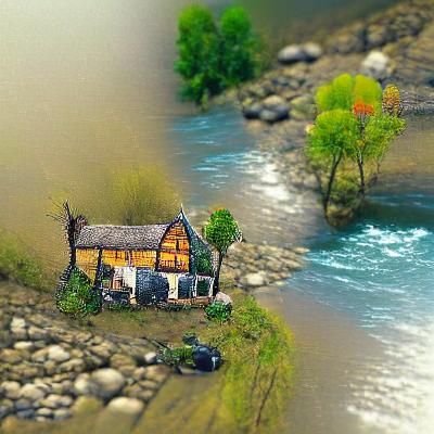 Riverside Cottage in Peaceful Digital Rendering