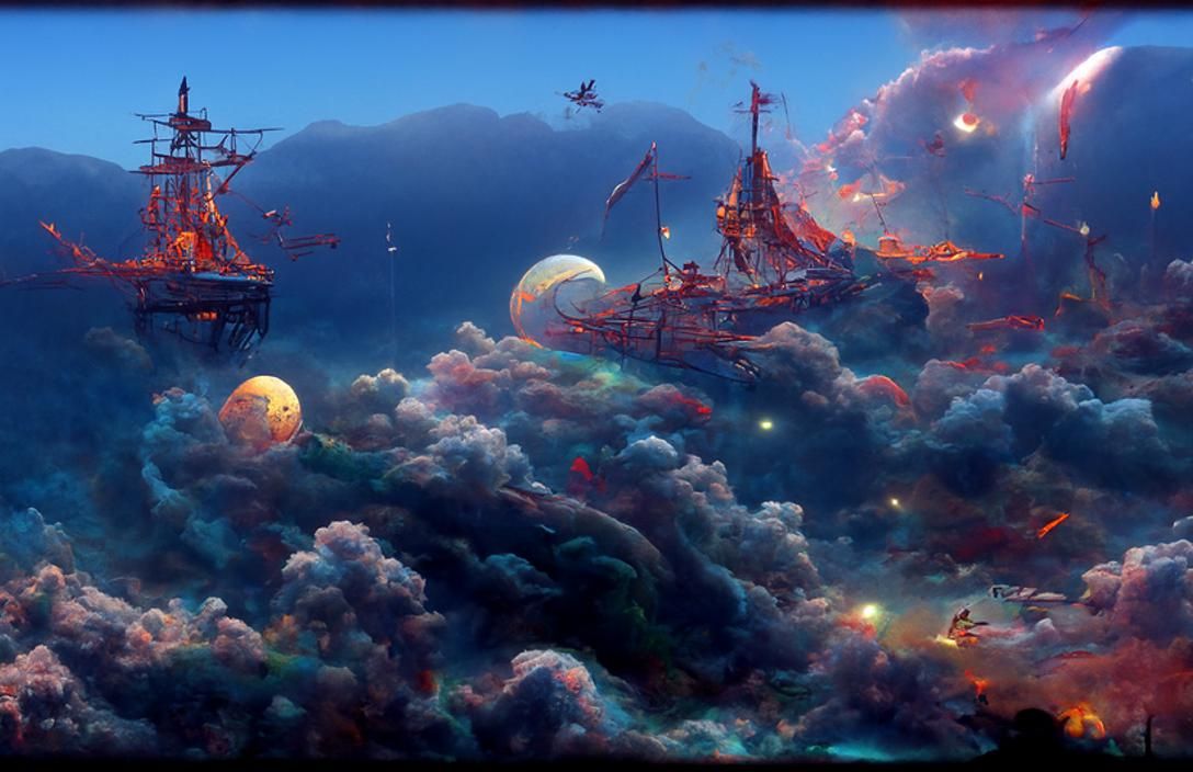Celestial Pirate Ship in Starry Cosmos