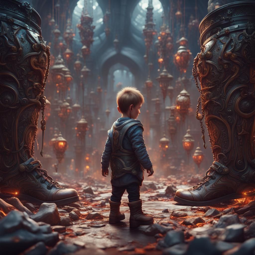 Miniature Person in Oversized Shoes: Fantasy Art