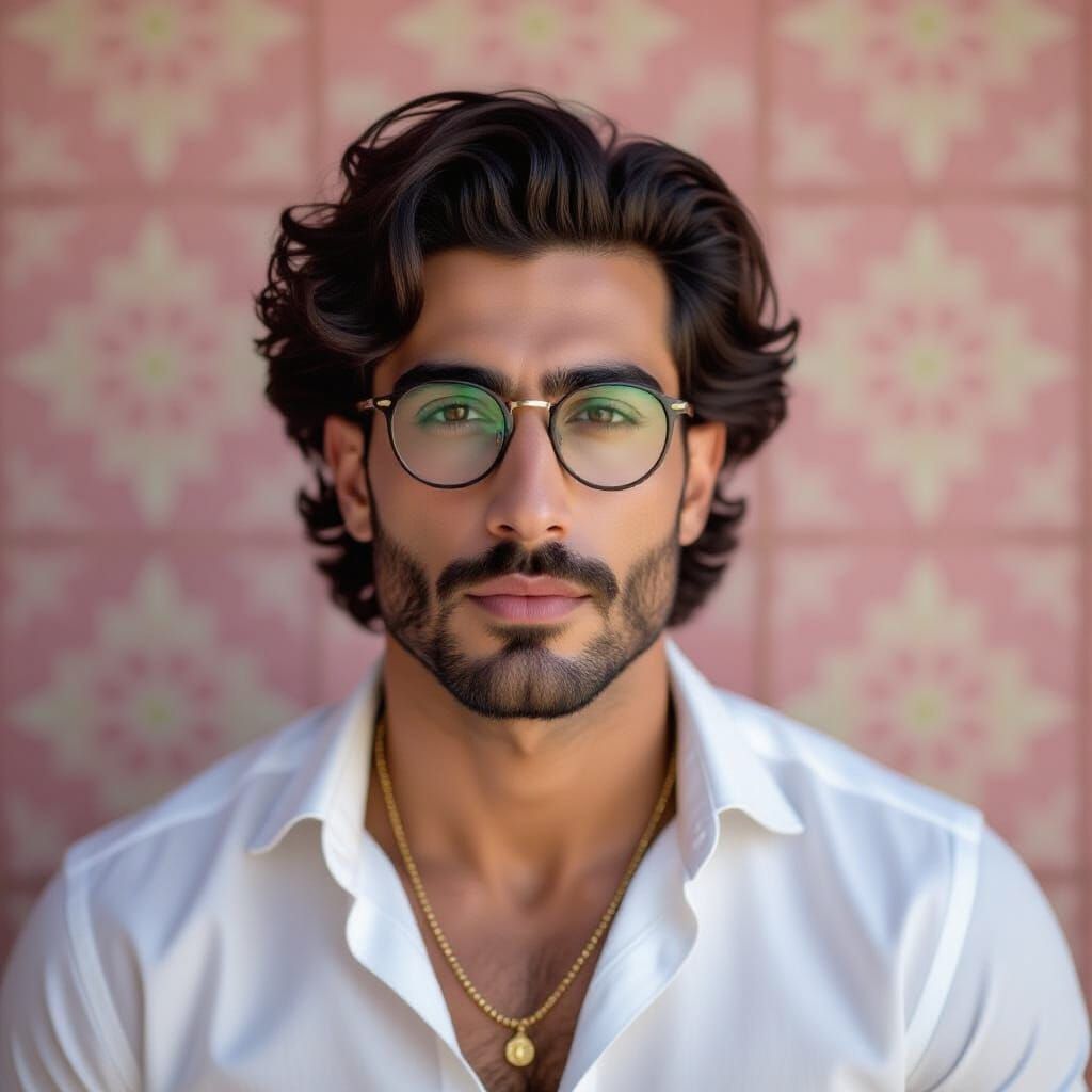 Portrait of Middle Eastern Man with Moroccan Tile Background