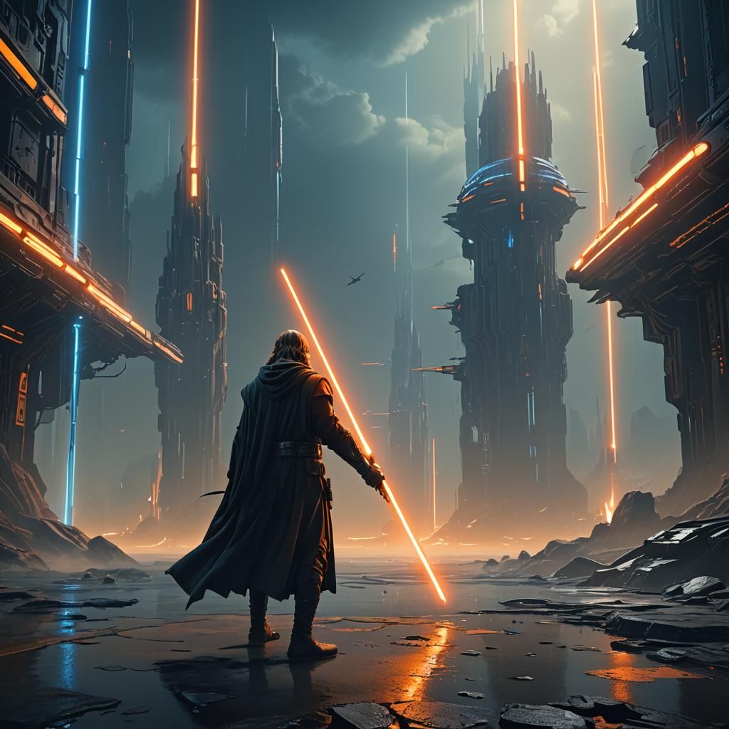 Heroic Jedi in Surreal Futuristic Matte Painting