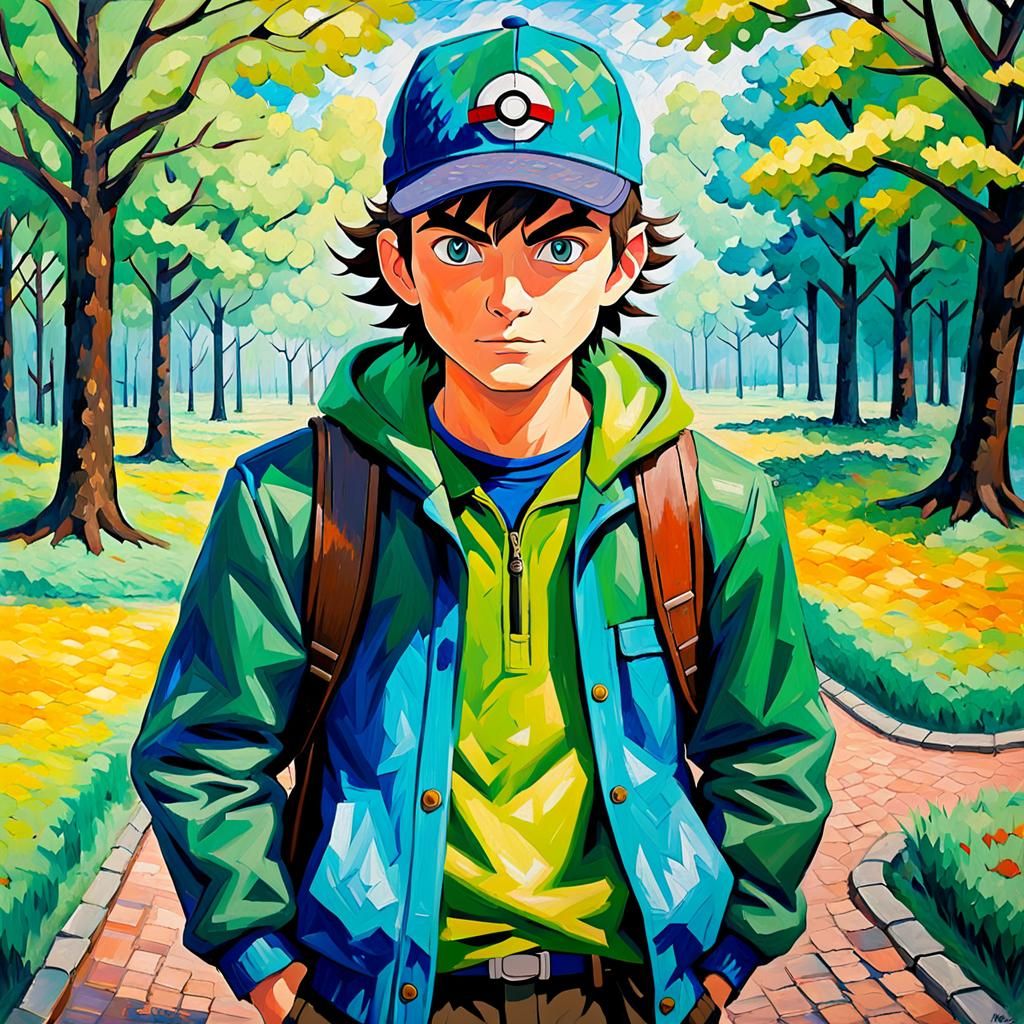Pokémon Trainer in Neo-Impressionist Style