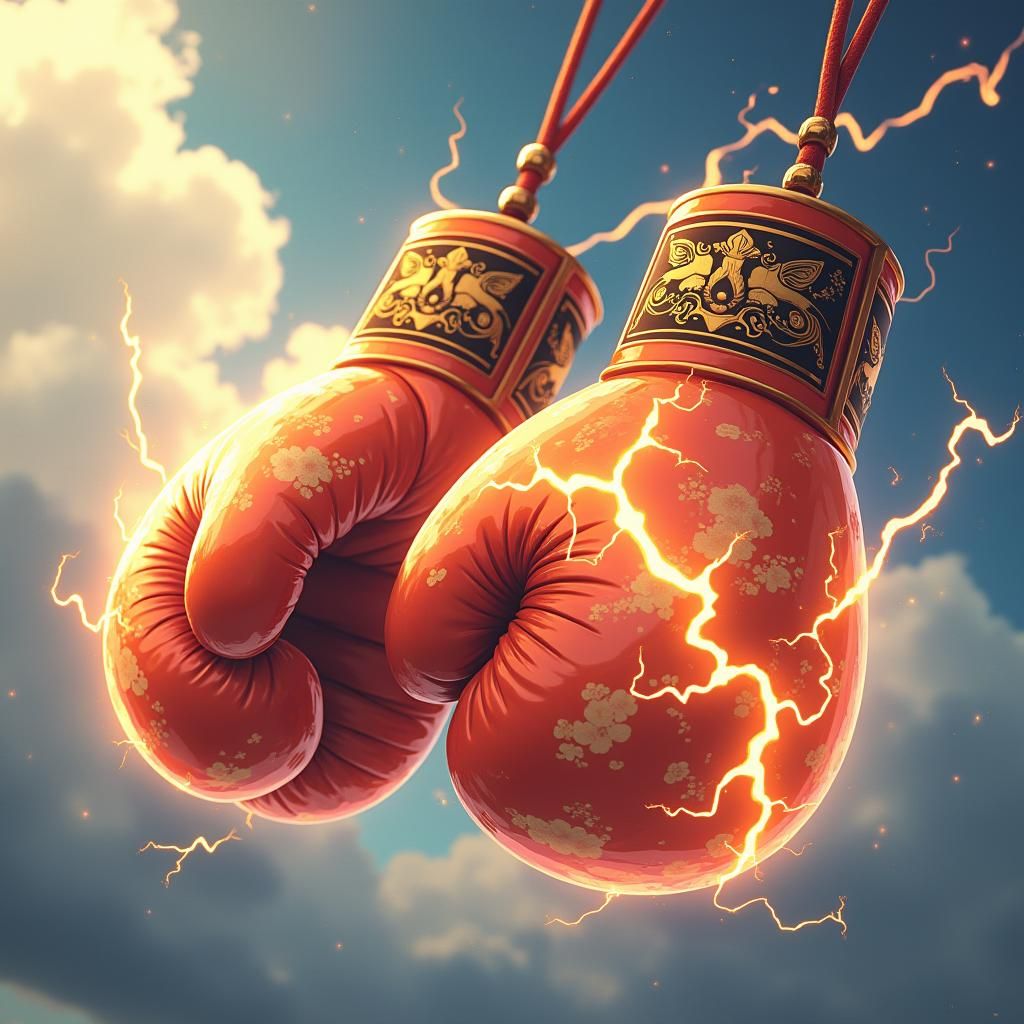 Ethereal Lightning Boxing Gloves in Anime Steampunk Style