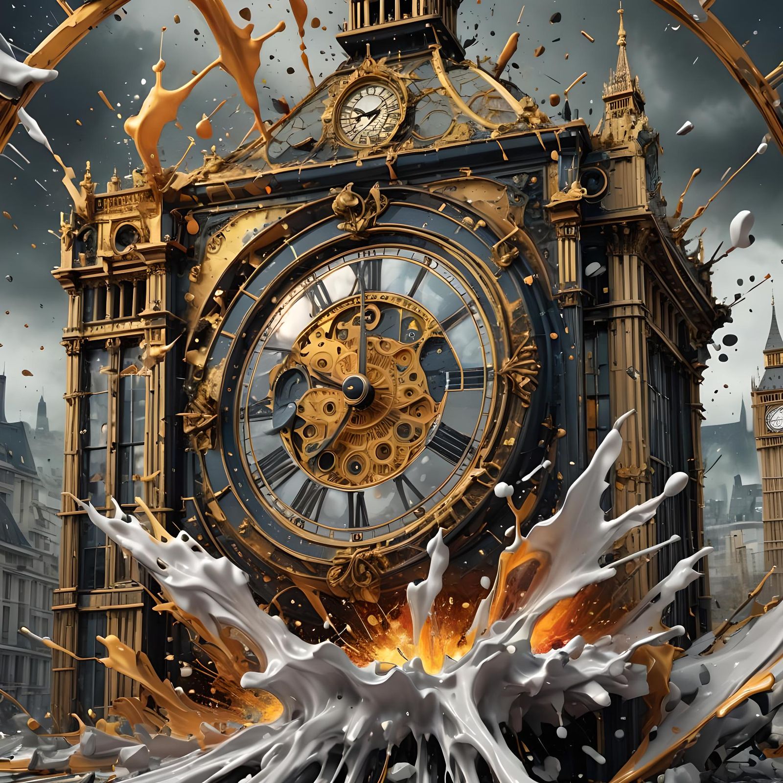 Clockpunk Explosion: Two Clocks Colliding in 3D Render