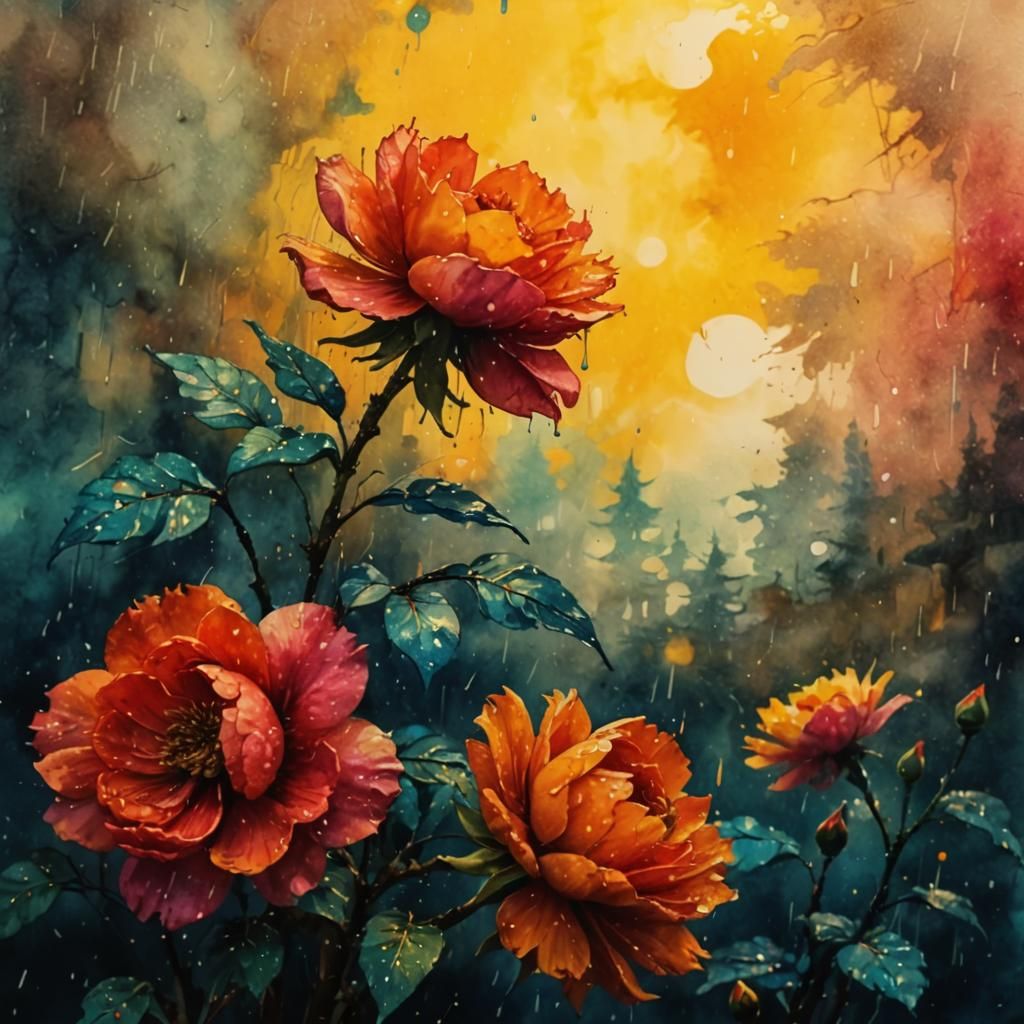 Colorful Flowers in Post-Impressionist Watercolor Style