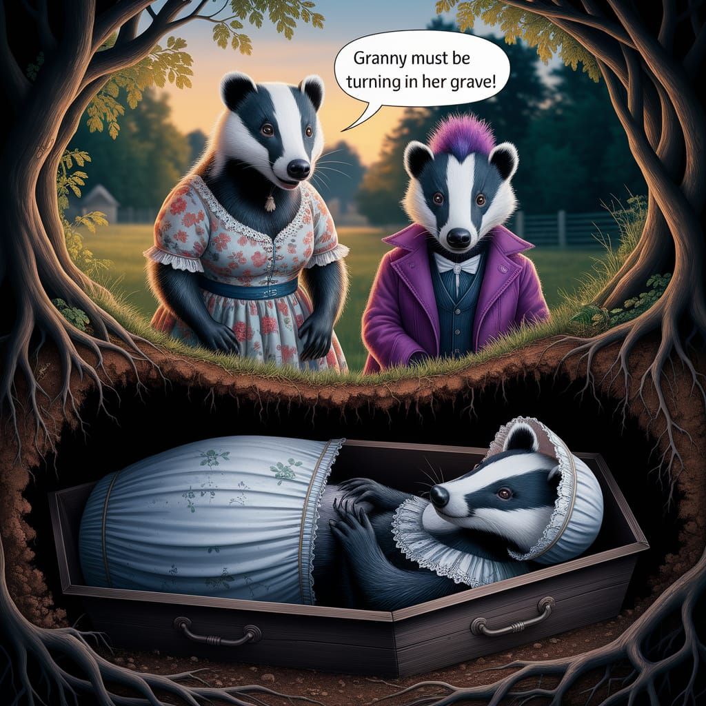 Badger Granny's Grave Turning: Storybook Illustration