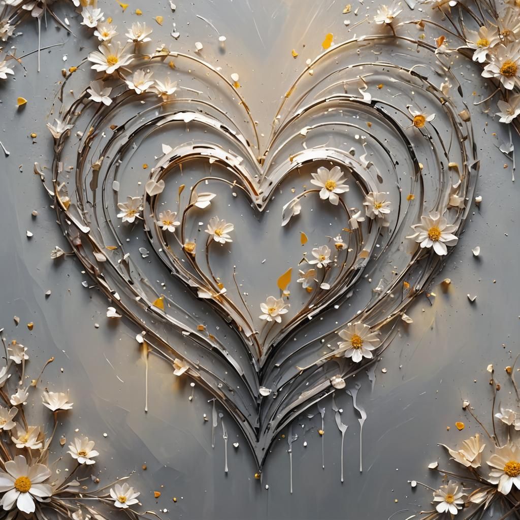 Luminous Caustic Landscape with Floral Heart