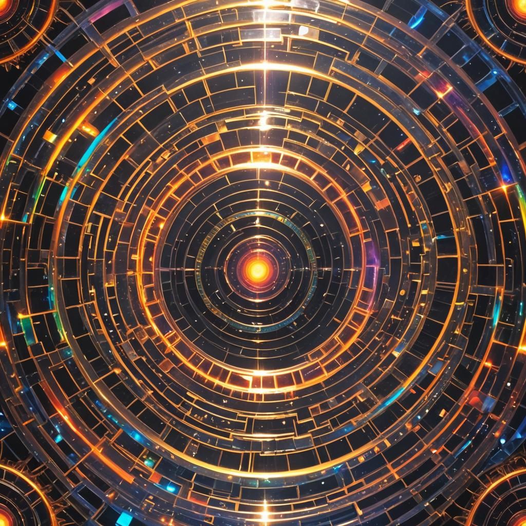 Rainbow Sun in Liquid Labyrinth: Opalescent Sci-Fi Art