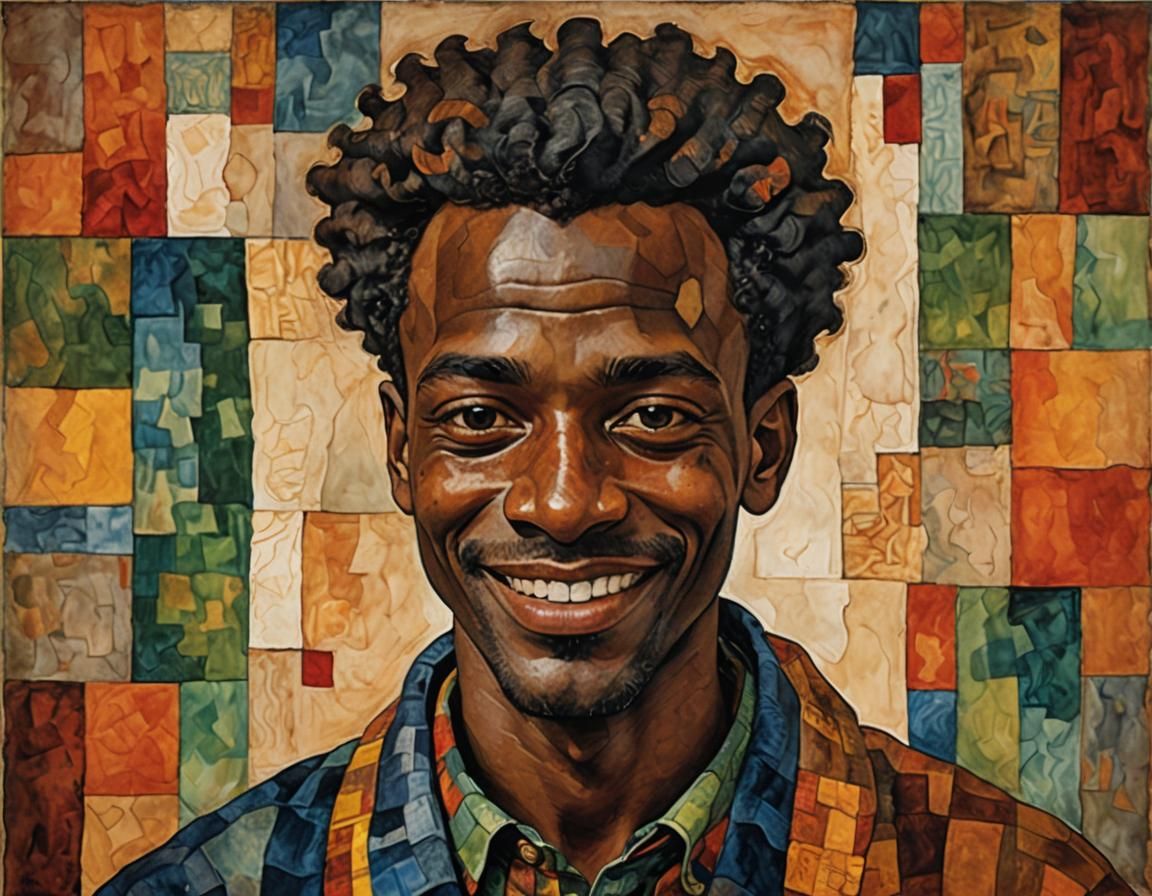 Surreal Portrait of Smiling African American Man