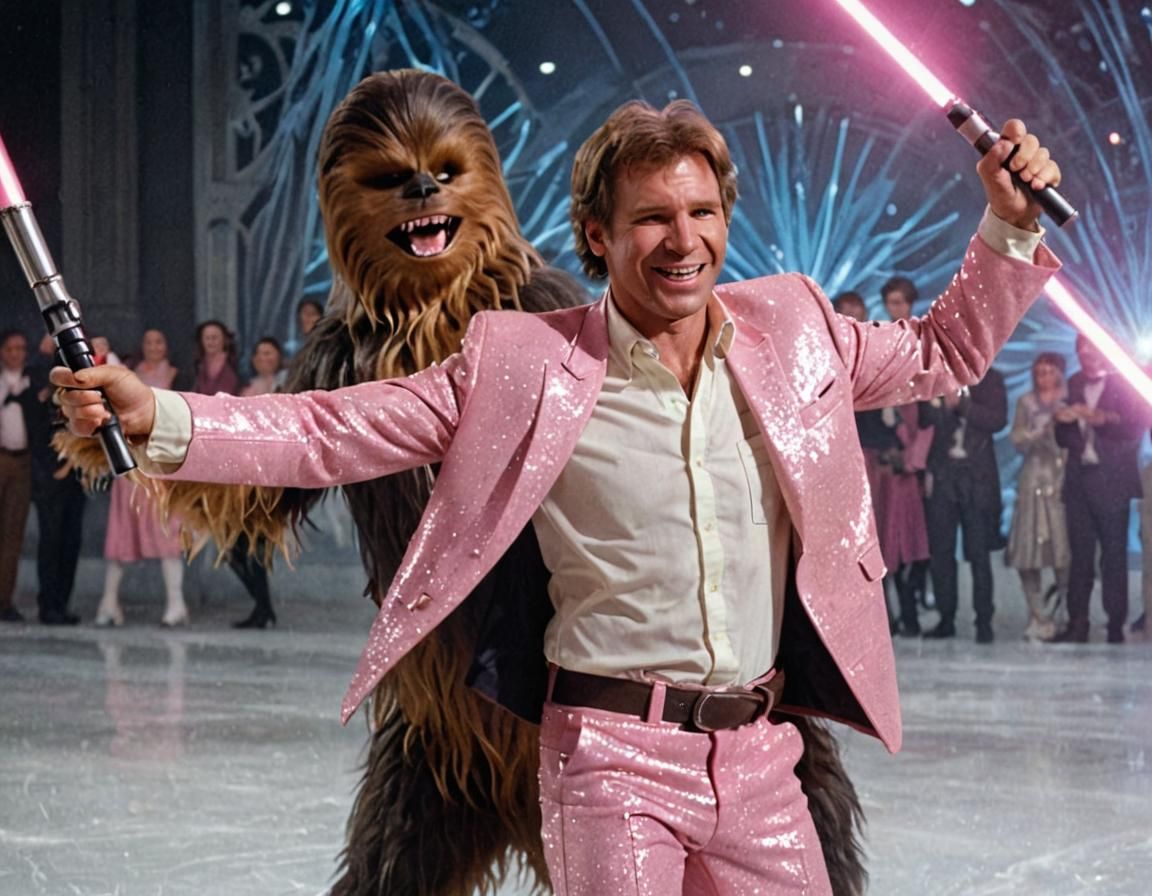 Han Solo and Chewbacca in Glittery Ice Skating Tuxedos