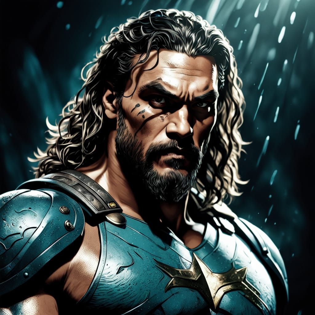 Hyperrealistic Comic Book Art of Confident Aqua Man