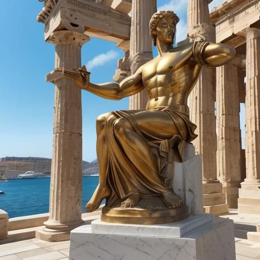 Colossal Bronze Helios Statue in Rhodes Harbor