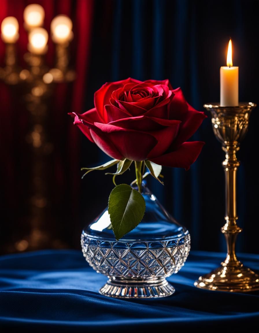 Single Red Rose in Crystal Vase