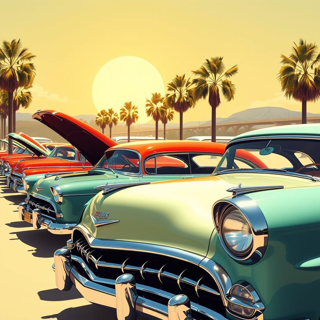 Classic Cars in 1950s Americana Style