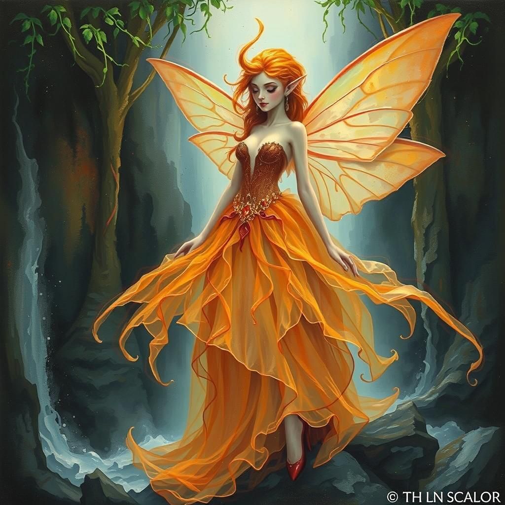 Regal Fairy Elf in Trompe L'oeil Volcano