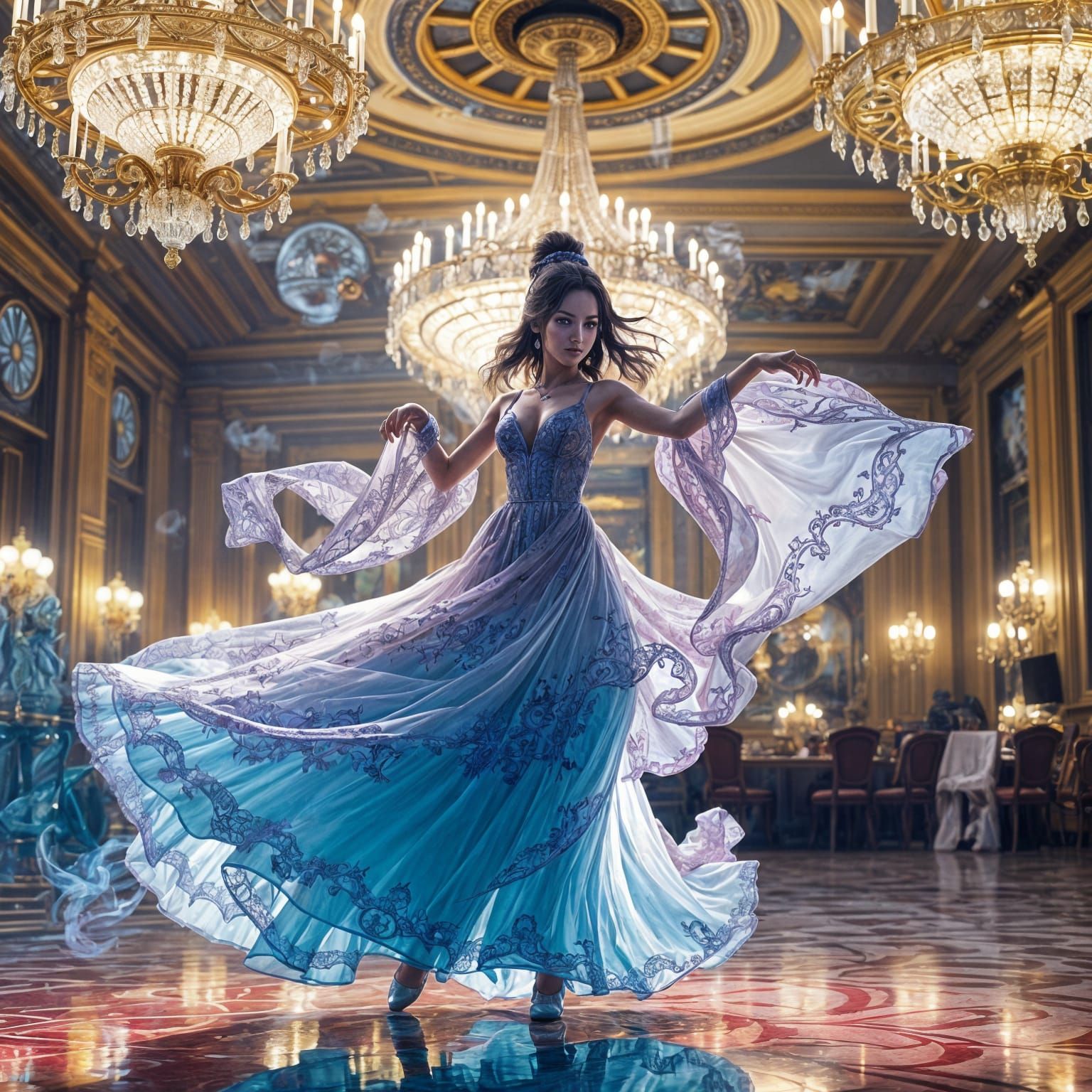 Dancing Girl in Smoke Dress: 3D Anime Art