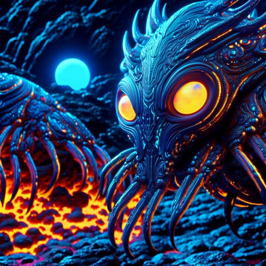 Sci-Fi Bioluminescent Creature About to Attack