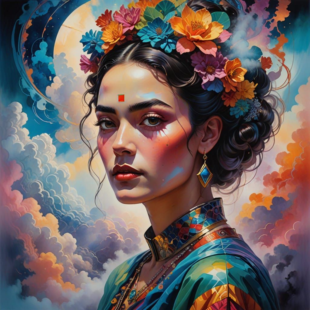 Surreal, Dreamlike Portrait of a Woman in Vibrant Colors