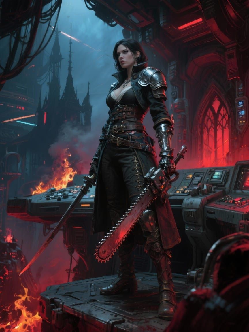 Rogue Trader on Burning Starship Command Bridge