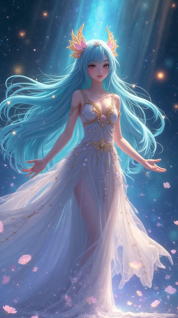 Anime Goddess Transforms on Celestial Stage