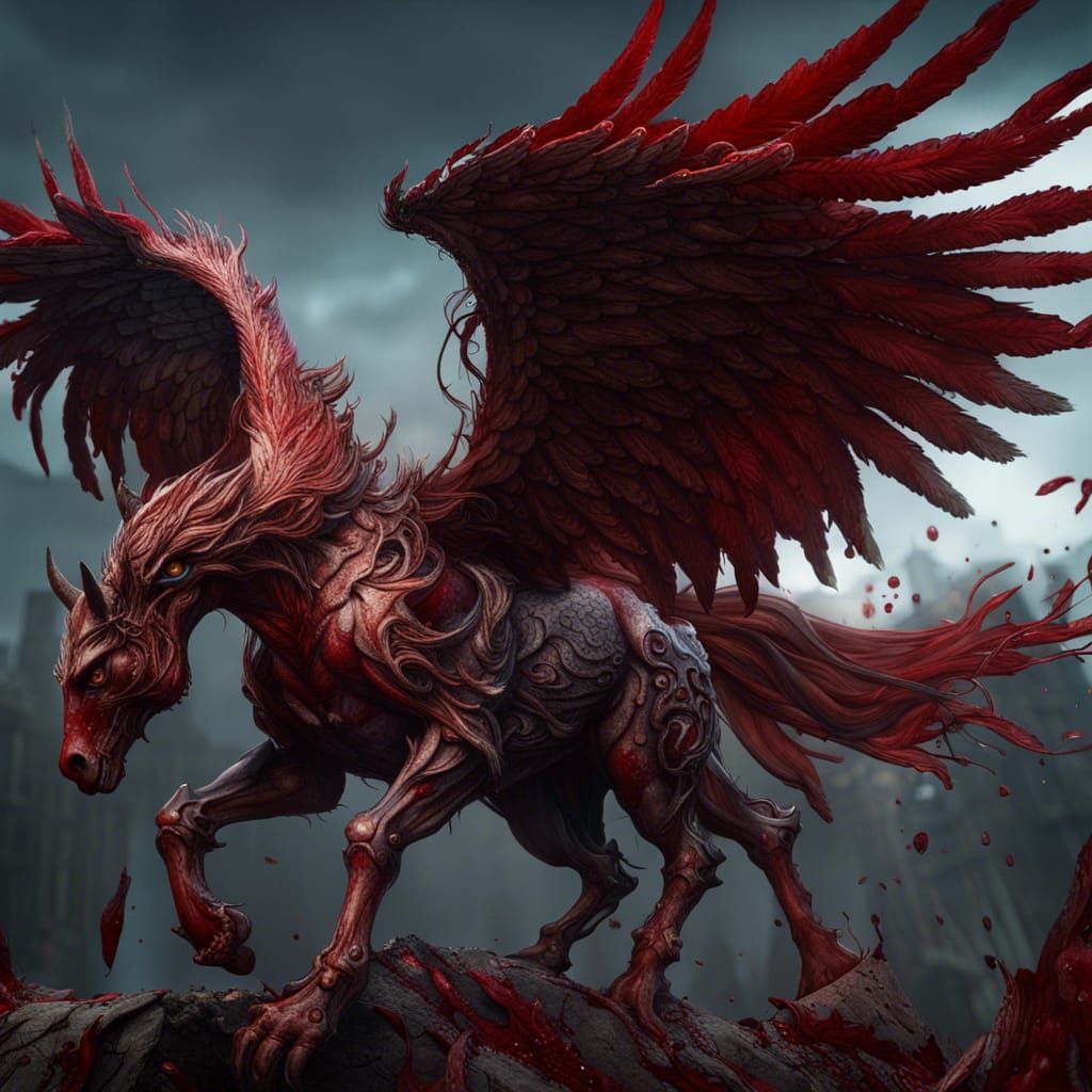 Bloody Pegasus with Ripped Wings: Fantasy Art