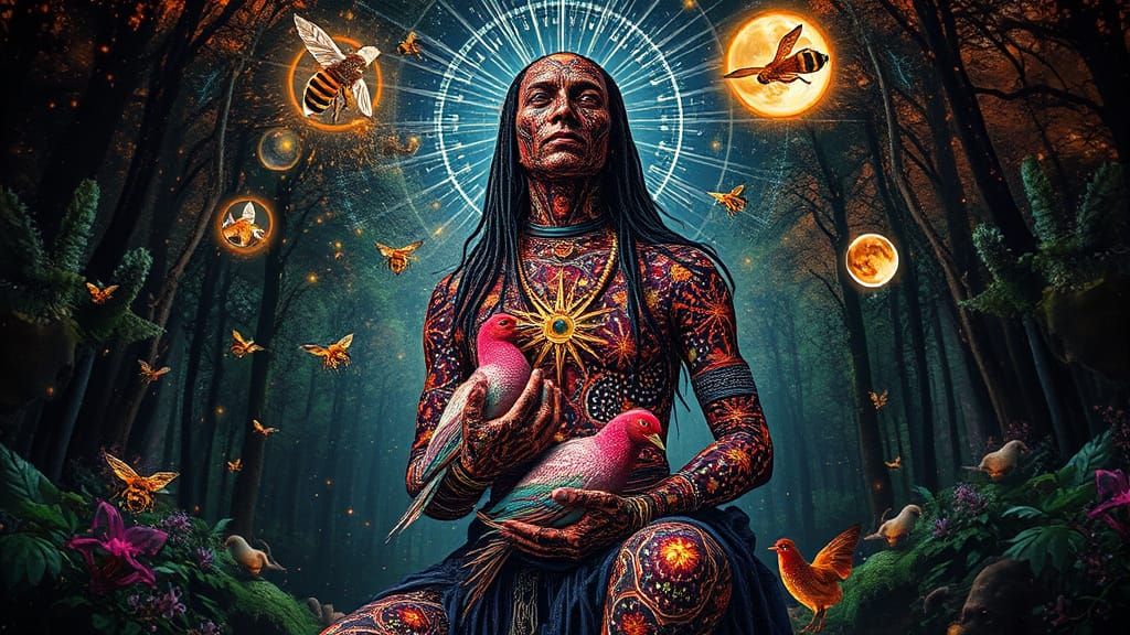 Surreal Shaman Trance in Forest Bio-Art Collage