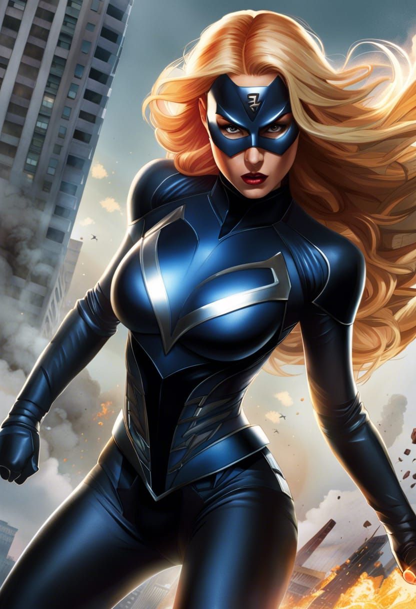 Superheroine Fighting Villains in Disastrous Fire