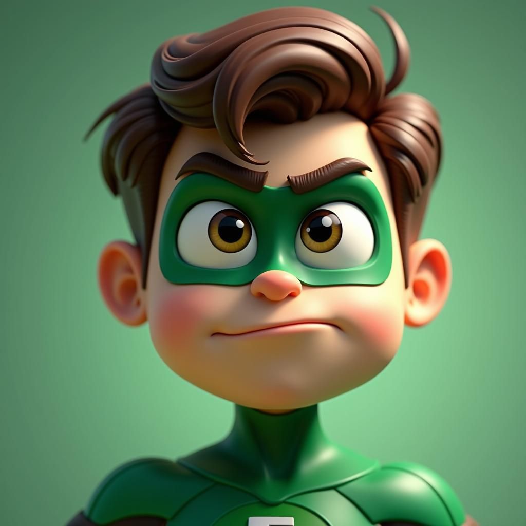 Green Lantern 3D Cartoon Close-Up: Sour Face