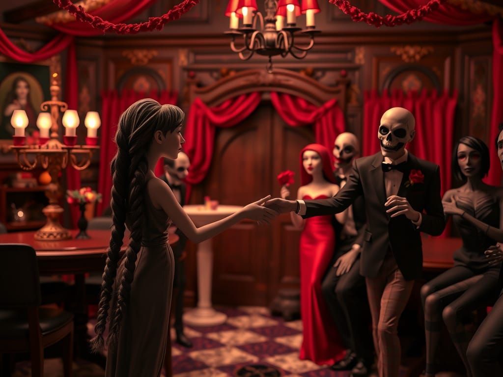 Wednesday Addams Zombie Prom Night in Tim Burton Style