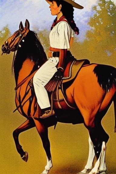 Annie Oakley and Sitting Bull in Rockwell Style