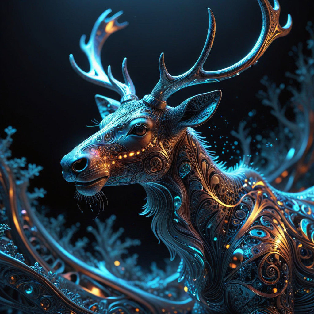 Fractal Wonders Emerge from a Mystical Reindeer's Glowing Mo...