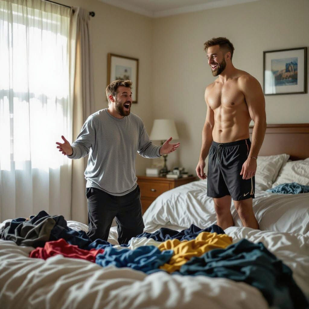 Humorous Portrait of Short Man in Oversized Clothes