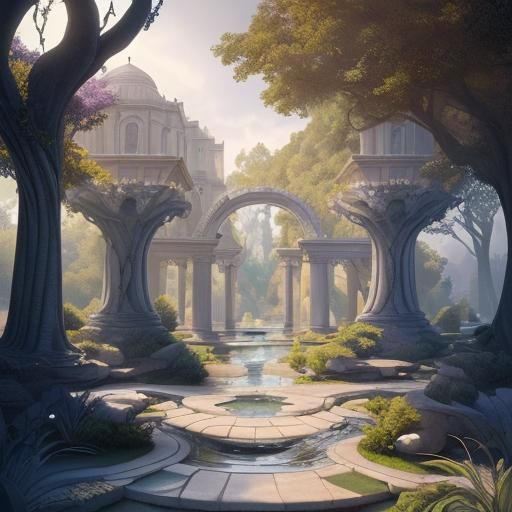 Palladian Garden Pathway in Stylized Illustration