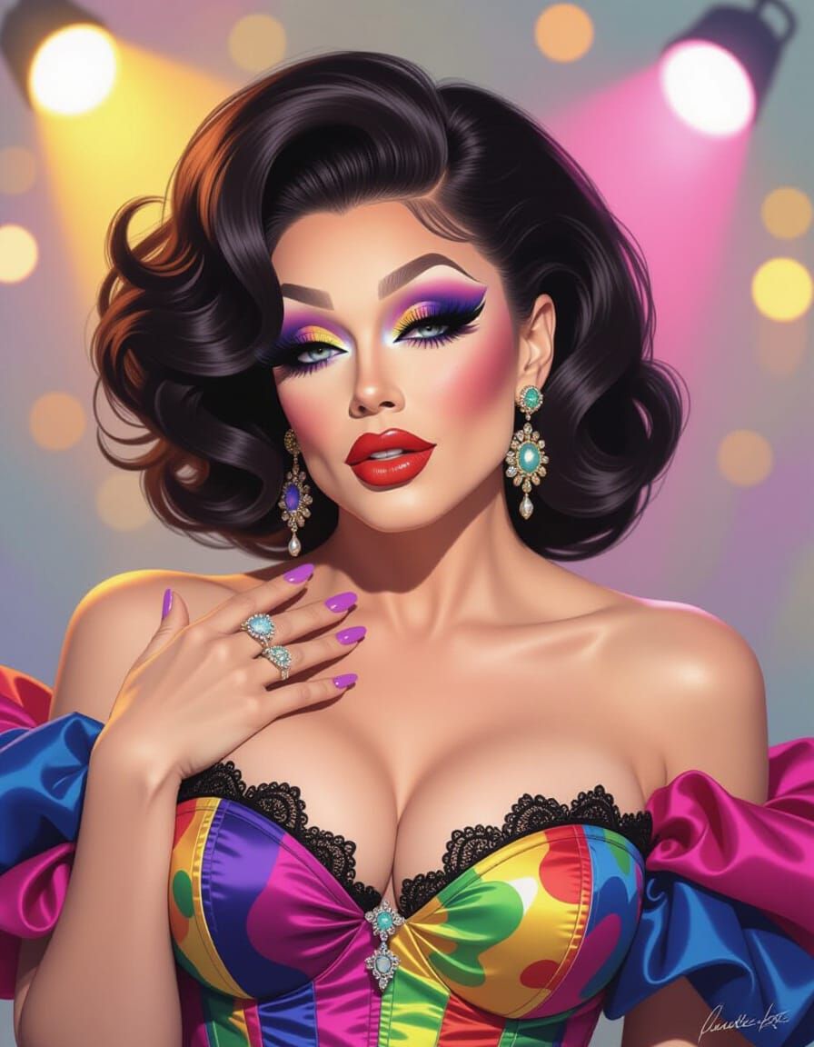Drag Queen Portrait with Expressive Eyes in Impressionistic ...