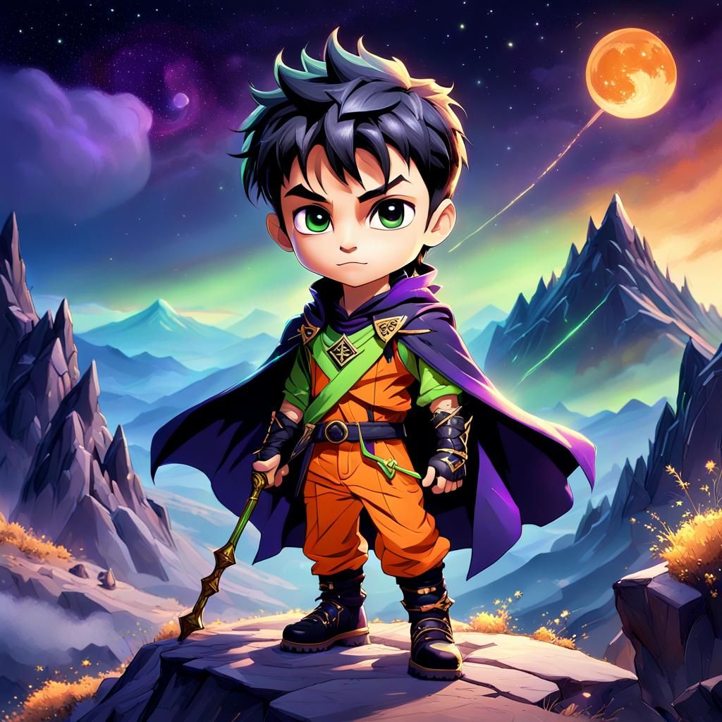 Chibi Prince on Mountain at Night