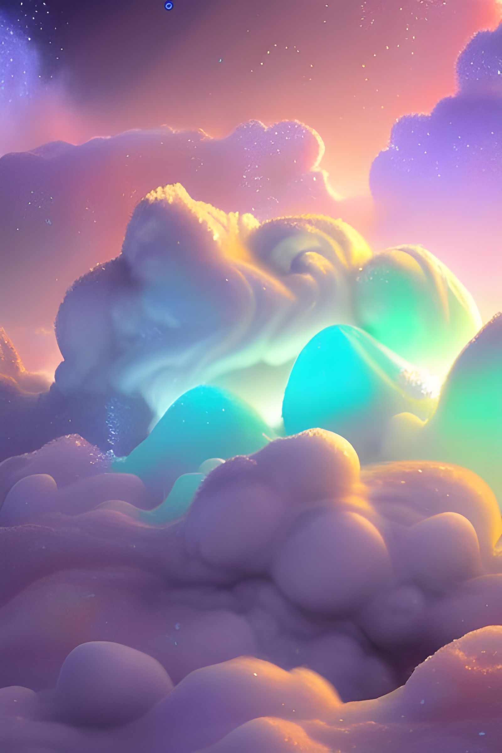Luminous Crystalline Candy Ice Cream Clouds, Art Nouveau