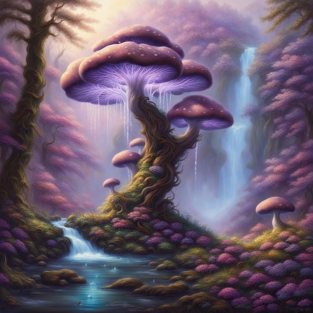 Glowing Mushroom Tree by Purple River