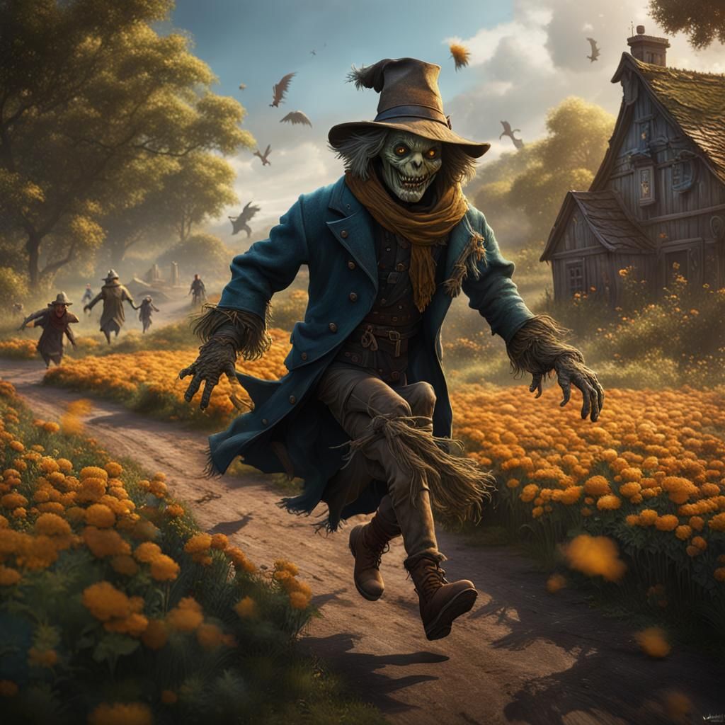 Scarecrow's Chase: A Fantastical Matte Painting