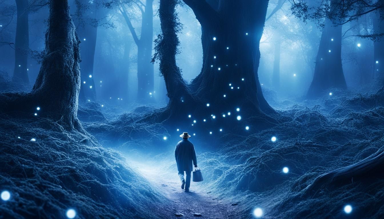 Mystical Forest Wanderer Under Moonlight