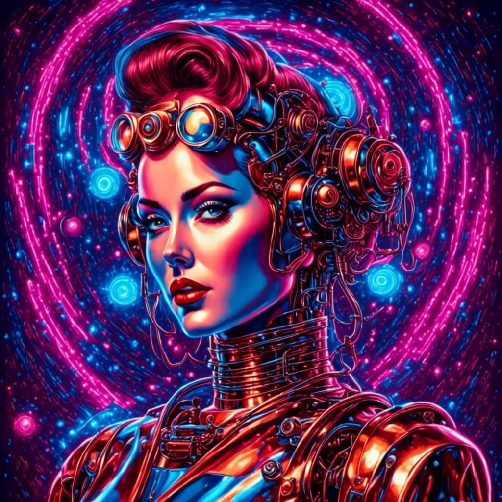 Atompunk Rockabilly Robot Elvis Portrait