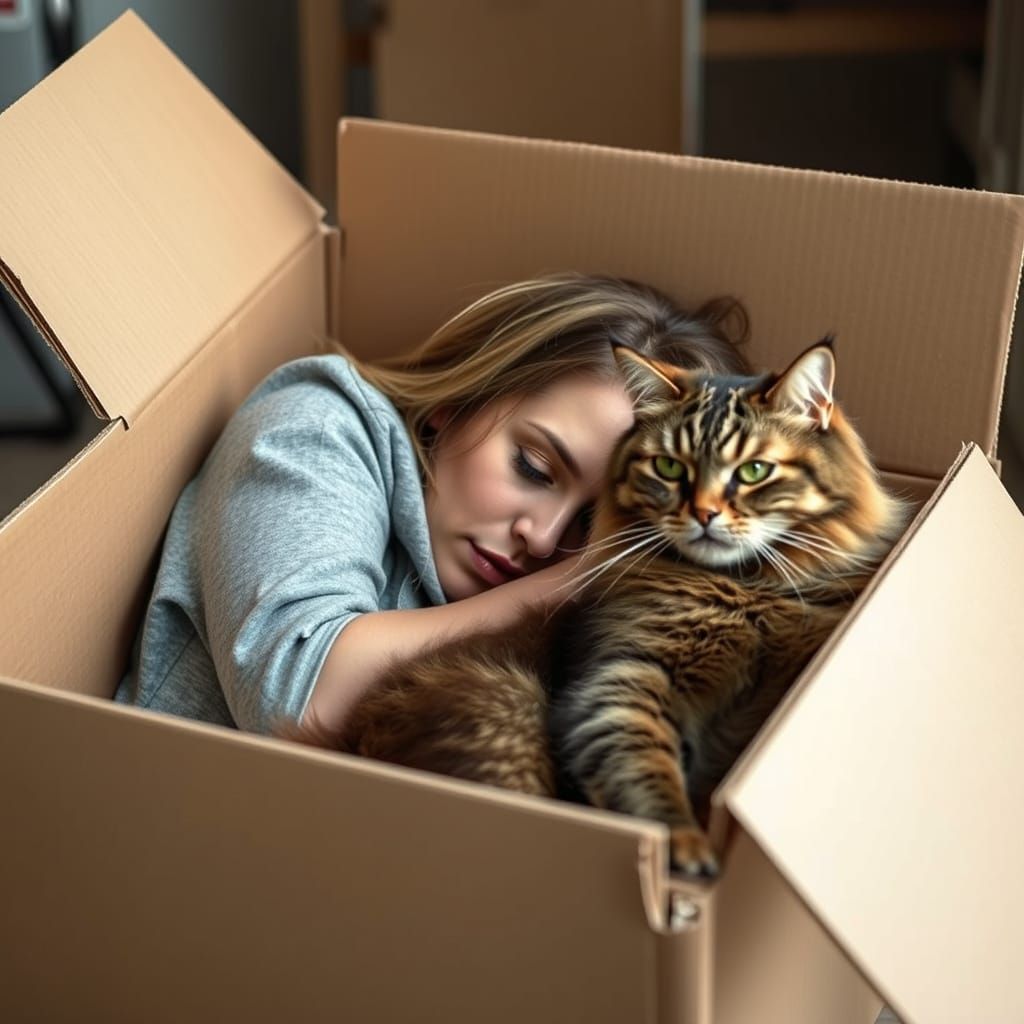Woman Finds Solace in Cardboard Box, Feline Fury Ensues