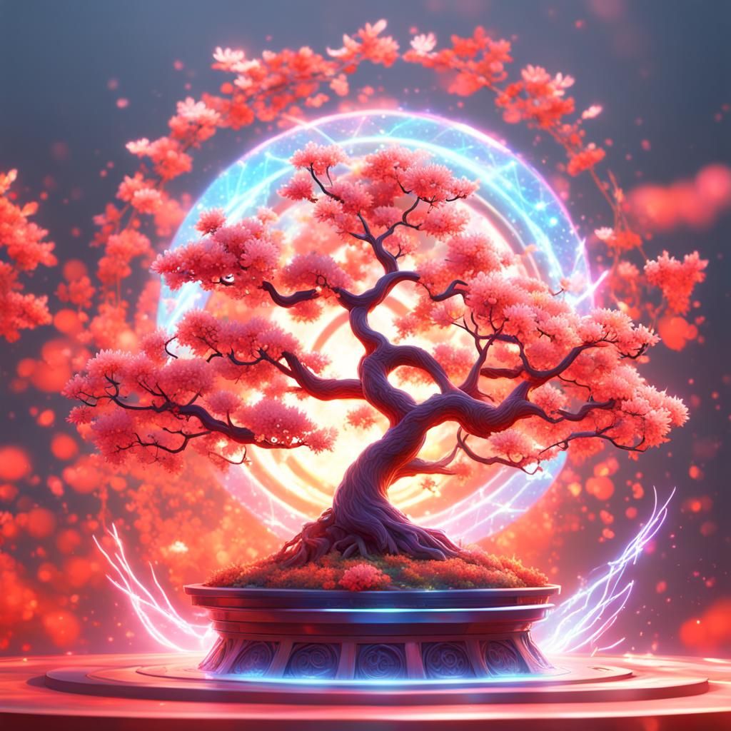 Magical Phoenix Hybrid Beside Sakura Tree in 3D