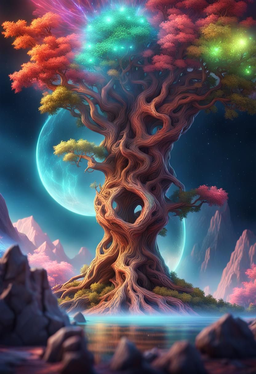 Colorful Yggdrasil World Tree in Sci-Fi Fantasy Style