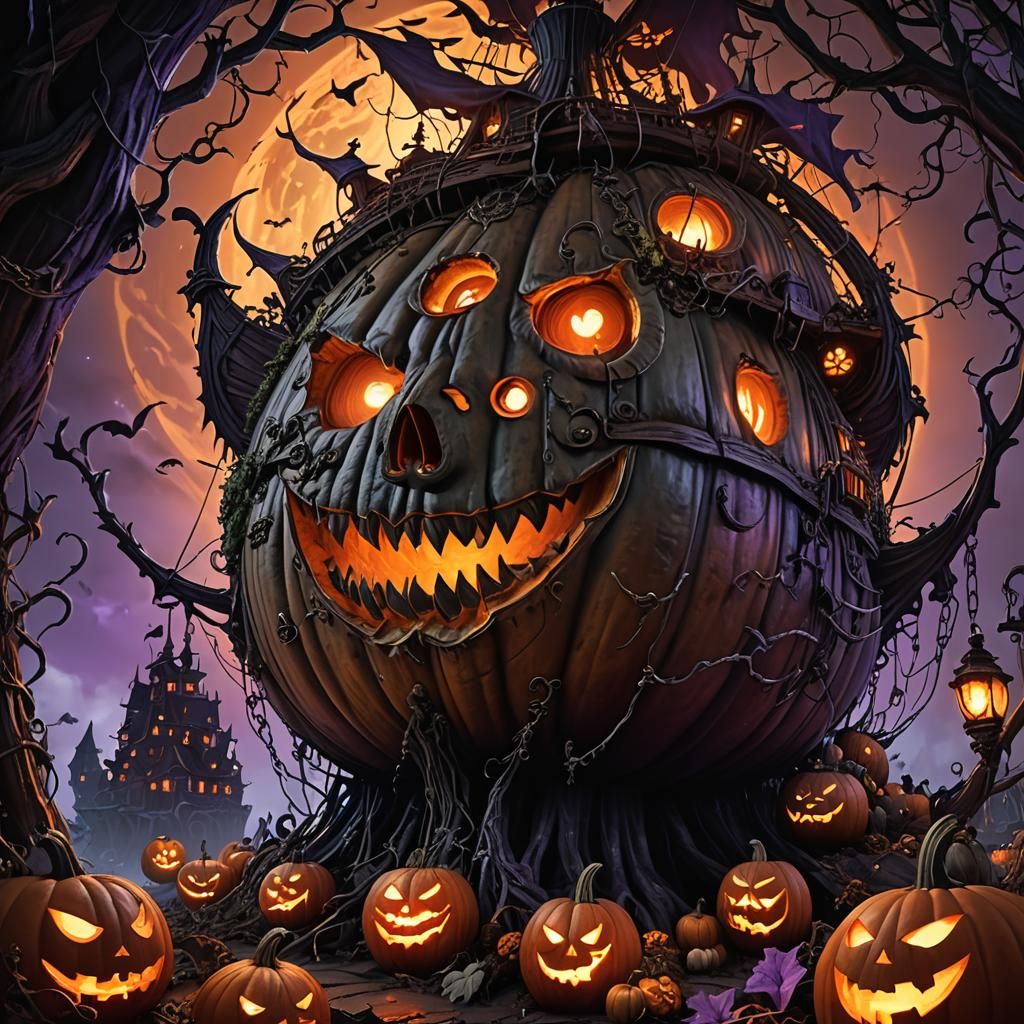 Eerie Pirate Ship Inside a Giant Pumpkin